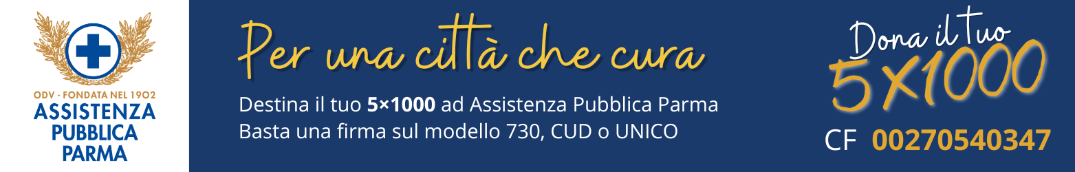 Banner con invito a destinare il 5 x mille all'Assistenza Pubblica di Parma 